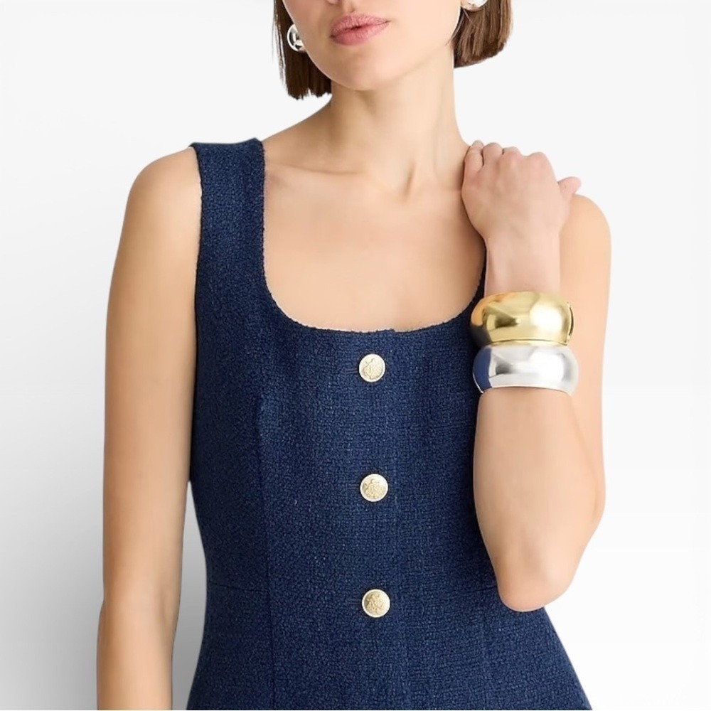 J.Crew Sophia Sleeveless Tweed Wool Blend Navy Blue Midi Dress Size 8 - Picture 2 of 7